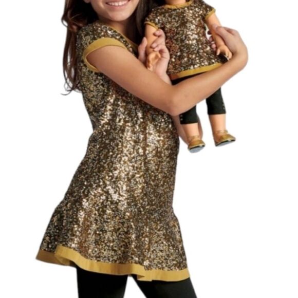 AMERICAN GIRL Golden Sparkle Sequin Tunic Shirt Dress | size L (14/16) - Picture 1 of 9